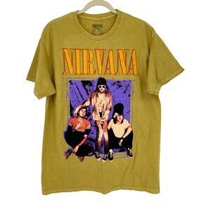 Officially Licensed Nirvana Grunge Tee Yellow Acid Wash Large Vintage Style